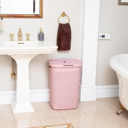 Wasmand met Deksel - Kledingmand Riet - Ruimte Besparen - Geventileerd Ontwerp - 60 Liter Capaciteit - Roze — thumbnail 2