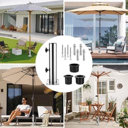 Parasolhouder voor balkon - RVS - Universele parasolstandaard met verstelbare pvc-ringen en grondanker - Voor terras en tuin — thumbnail 2