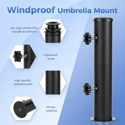Parasolhouder voor balkon - Zwart - Universele Parasolbuis met PVC-reduceerringen - Verstelbare Standbuis voor Parasolstokken — thumbnail 4