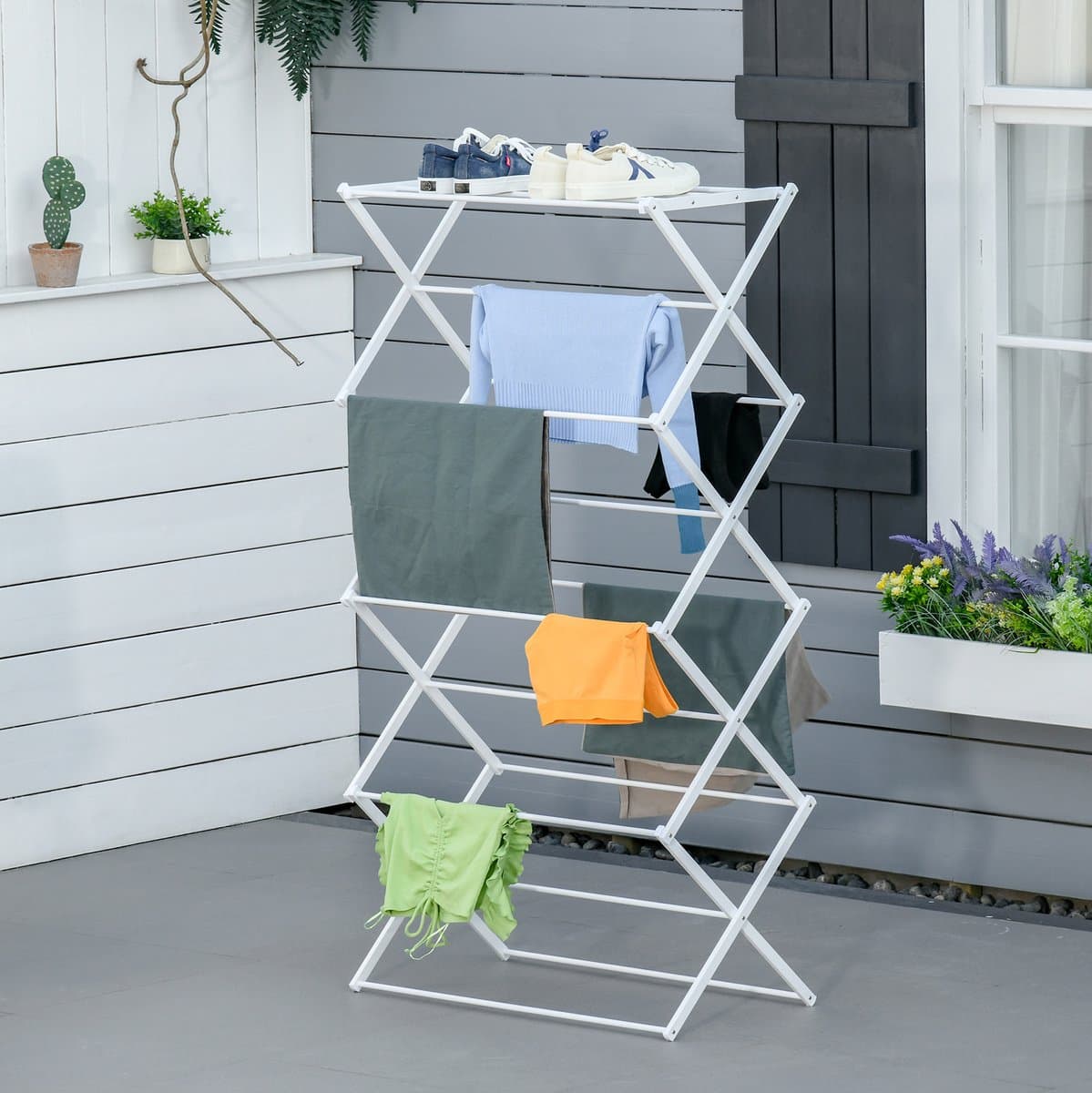 MIVRAY Droogtoren – Opvouwbaar 74 x 35 x 144 cm – Metaal En ABS – Wit – Vrijstaand Voor Binnen – Snel Op Te Bergen — afbeelding 1