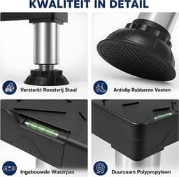 Verstelbare wasmachineverhoger - 40-65 x 40-65 x 21-24 cm - onderstel met 4 antislipvoeten en waterpas voor wasmachine en mini-koelkast - zwart — thumbnail 2