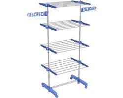 Blauwe Wastoren 142 x 55 x 172 cm, Wasrek met 5 Niveaus, Opvouwbaar Droogrek met 6 Wielen, Inklapbaar Wasdroogrek, Verstelbare Etages, Sokkenhouders, Kledingrek voor Wasgoed, Badkamer en Balkon