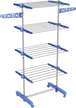Blauwe Wastoren 142 x 55 x 172 cm, Wasrek met 5 Niveaus, Opvouwbaar Droogrek met 6 Wielen, Inklapbaar Wasdroogrek, Verstelbare Etages, Sokkenhouders, Kledingrek voor Wasgoed, Badkamer en Balkon — thumbnail 1