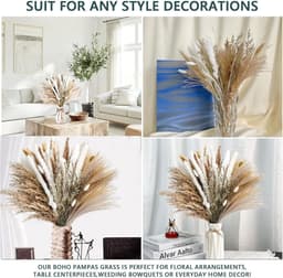 85 Stuks Pampas Gras Gedroogd Natuurlijk Gedroogde Bloemen Deco DIY Droog Bloemen Boeket, Pampas Gras Boeket Rietbloem Deco Ideaal voor Boho Woonkamer — thumbnail 2