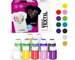 Set Heart 12 x 20 ml – Permanente en Wasbestendige Verf voor Kleding, Schoenen, Denim en Leer | Watergedragen Textielkleur voor Creatieve Projecten