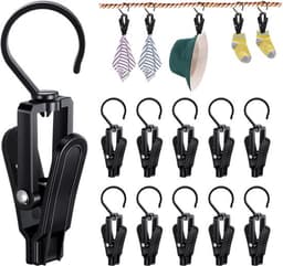 Set van 20 zwarte kunststof wasknijpers met haak, 360 graden draaibare anti-slip klemmen voor droogrek, handdoeken, hoeden en kleding — thumbnail 1
