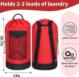 Grote Waterdichte Waszak van 90 Liter, Vouwbare Wasverzamelaar met Verstelbare Schouderbanden voor Thuis, College en Sportactiviteiten — thumbnail 5
