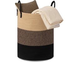 Lemonmax Ronde wasmand opbergmand - Gevlochten speelgoedmand met handvatten 58 L - Voor kinderkamer slaapkamer woonkamer - 38x50 cm - Zwart Bruin