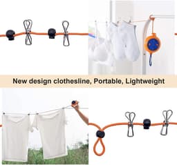 Waslijn, 8M Draagbare Intrekbare Reizen Doek Line, Wastouw, Anti Winding Line Kleding Airer Hanger voor Reizen Vakantie Outdoor Indoor (Lijn+Clips+Bag) — thumbnail 3