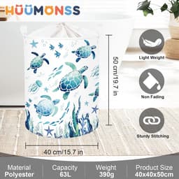 Opvouwbare Zeedierendas voor Wasgoed, Opbergmand voor Speelgoed en Kleding voor Thuis, Blauwe Schildpadden, 63L — thumbnail 3