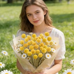 Gedroogde bloemen, 43 cm, geel, natuurlijke Craspedia gedroogde bloemen, natuurlijke droge plant voor doe-het-zelf bloemstukken, bruiloft, hoge vaas — thumbnail 4