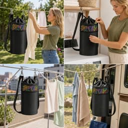 Wasknijperzak met Schouderriem - Blauw - 22 x 15 cm - Handsfree Organizer voor Waslijn en Tuin — thumbnail 5