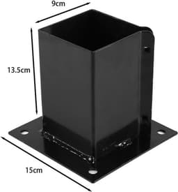 - Stalen paalbeugel - Bevestigingsbout - 91x91x150mm - Roestvrijstalen bevestigingsmiddelen - Corrosiebestendige grondpenbeugel - Voorgeboorde gaten - Zwarte - Robuust - Geschikt voor paalmontage — thumbnail 4