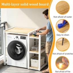 Wasmachine Rek - Opbergrek Badkamer - Wasruimte Organiseren - Verstelbare Hoogtes - 3 Planken - Zwart — thumbnail 5
