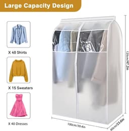 Stofdichte kledingrail hoes, opbergzak voor kleding, PEVA kledingbescherming, met volledige rits, 100x60x120 cm, ideaal voor kledingopslag en bescherming — thumbnail 5