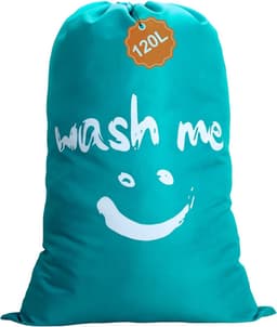 SnelShoppen - 120L Vuile Waszak, Stofdicht Trekkoord Tas, Grote Capaciteit Wasmand, Reis Tas voor Thuis, Studentenhuis, Gezin, Blauw — thumbnail 1