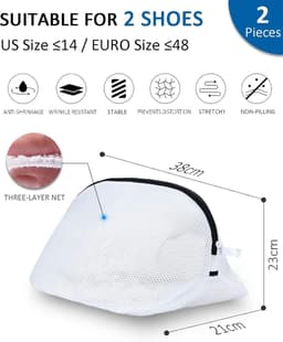 Schoenwasnet voor Sneakers en Sokken, 2 Stuks, Waszak met Rits voor de Wasmachine (38 x 21 x 23 cm) — thumbnail 5