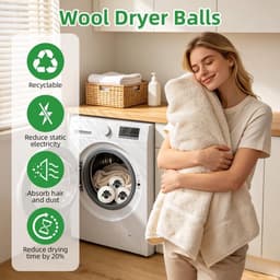 SnelShoppen - 6 Stuks Wollen Wasdrogerballen - Herbruikbare Natuurlijke Droogballen - Verminder Droogtijd, Rimpels en Statische Elektriciteit - Perfec — thumbnail 2
