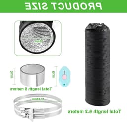 Flexibele PVC Afvoerslang 6m met 80mm Diameter, Aluminium Buizen, RVS Slangklemmen en Aluminium Folie voor Airco's en Wasdrogers — thumbnail 5