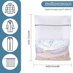 2 Stuks Wasnet Groot, 60x80cm Herbruikbaar Waszak voor Wasmachine met Rits voor Kleding, Shirts, Truien en Broeken (XXL, Wit) — thumbnail 4
