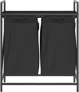 Wasmand – Laundry Basket – Wasbox – Wascontainer – Wasrek – 2 Compartimenten – Stevig Stalen Frame met Houtlook Opbergrek — thumbnail 4