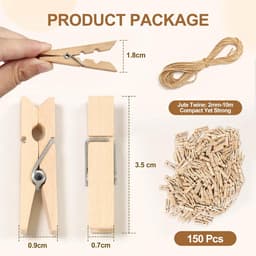 SnelShoppen - 150 Mini Houten Knijpers 3,5 cm met 10 m Jute Koord - Kleine Wasknijpers voor Foto's, Ansichtkaarten, Doe-Het-Zelf Decoratie voor Feeste — thumbnail 4