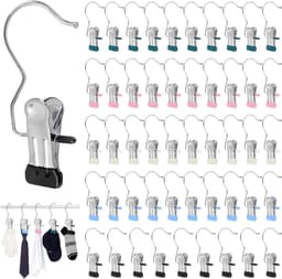 50 Stuks RVS Wasknijpers: 360° Draaibare Klemmen, Draagbare Antislip Haak voor Kleding, Handdoeken en Schoenen in 5 Kleuren — thumbnail 1
