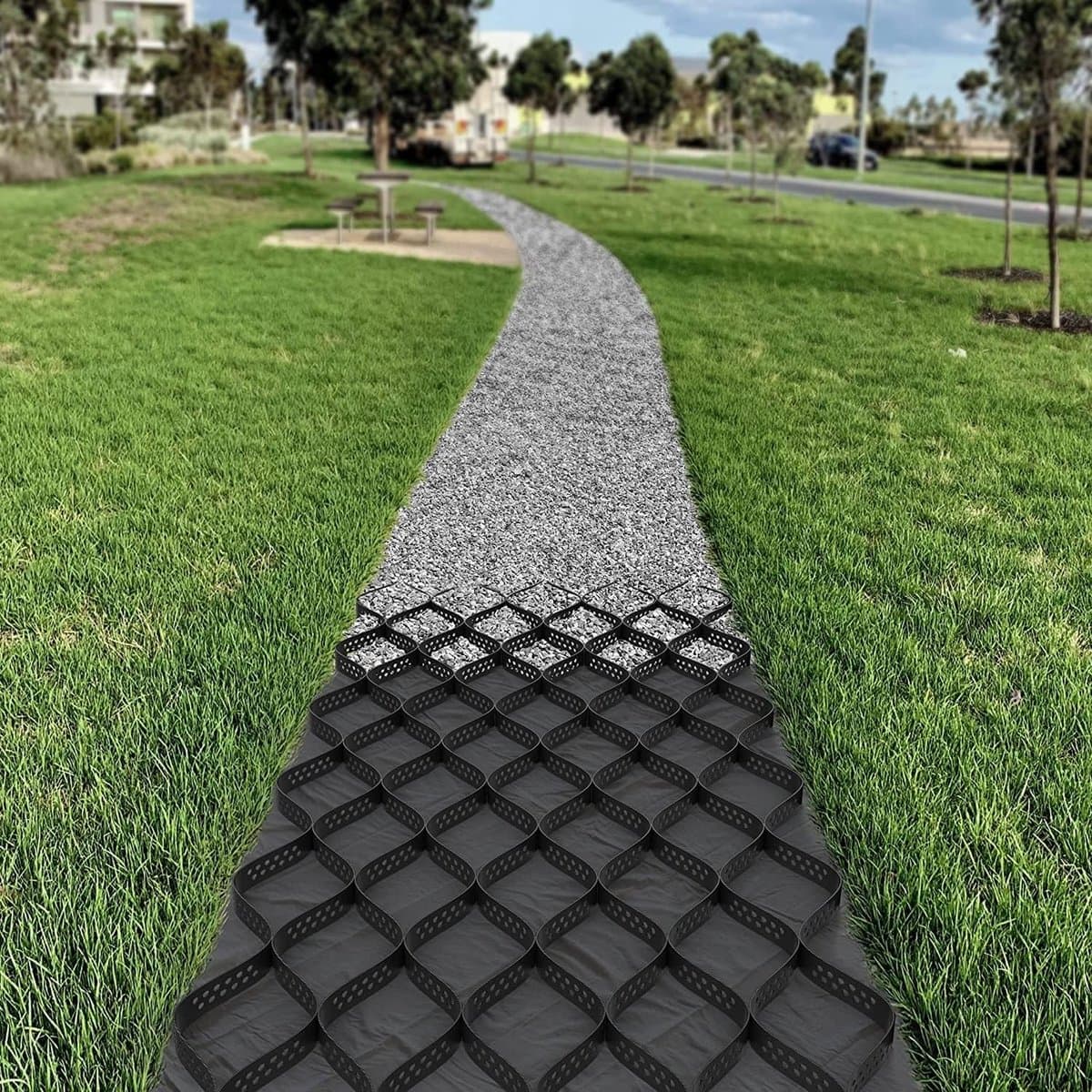 Grond Grid - Grind Stabilisatie - Oprit Versterken - Hoge Draagkracht - 40x40 cm - Zwart — afbeelding 1