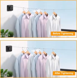 SnelShoppen - Uittrekbare Kledinglijn Wand, 4.8 Meter, RVS, Antislip, Retractable Waslijn voor Balkon, Badkamer, Berging, 20kg Draagkracht (Zwart) — thumbnail 5