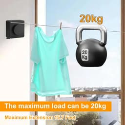 SnelShoppen - Uittrekbare Kledinglijn Wand, 4.8 Meter, RVS, Antislip, Retractable Waslijn voor Balkon, Badkamer, Berging, 20kg Draagkracht (Zwart) — thumbnail 3