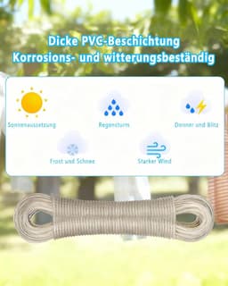 SnelShoppen - 50 m waslijn met stalen kern - zeer sterk - 150 kg draagvermogen - roestvrij en waterdicht - voor tuin en buitengebruik (bruin) — thumbnail 2