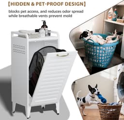 Furnstar Wasmand - Wasverzamelaar met Afneembare Waszak - Wasbox - Metalen Frame van Hoogwaardig Staal - 42 x 35 x 93 cm - Wit — thumbnail 5