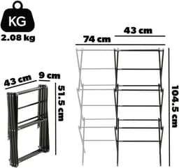 KADAX Opvouwbare droger, uittrekbaar staand droogrek, harmonica-droogrek, staand wasrek, inklapbaar torenwasrek (74 x 104,5 cm) — thumbnail 2