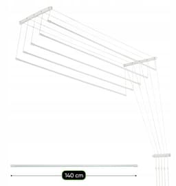KADAX Plafondwasdroger, wasdroger voor het plafond met 5 stangen, wanddroger met stalen spijlen, plafonddroger, draagvermogen tot 10 kg (wit/140 cm) — thumbnail 2