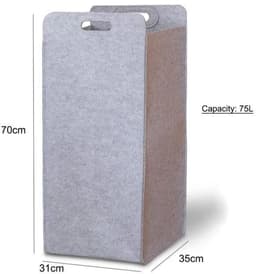 Laundry Bag - 75L - Lichtgrijs - Wasmand – Opvouwbaar - Vilt opbergmand — thumbnail 2