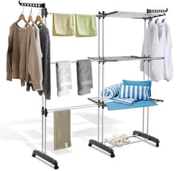 2-in-1 droogrek toren uittrekbaar 75-150 cm - Inklapbaar wasdroger met 4 niveaus en draaibare zijvleugels voor binnen en buiten — thumbnail 1