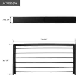 KROMS Full Color Zwart 120cm Wanddroogrek - 8,4m Drooglengte - Incl. Boormal - Droogrek Inklapbaar - Wasrek Hangend - Uitklapbaar - Muur - Ophangbaar — thumbnail 2