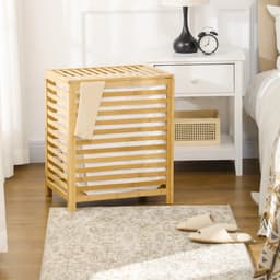 Pugsdrly Wasmand van bamboe, uitneembare waszak, waterbestendig, naturel + beige — thumbnail 3