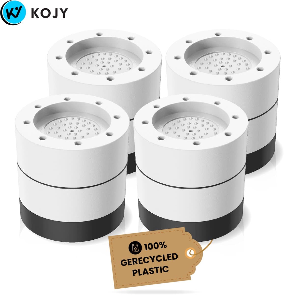 KOJY Wasmachine Trillingsdempers - Verhoger - 8 Stuks - Stapelbaar - Zwart/Wit - voor Wasmachine en Wasdroger — afbeelding 1