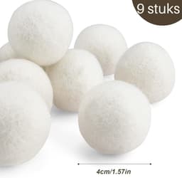Goodivery® - Droogballen - Aroma Diffuser - Wol Drogerballen - Pakket van 9 Droogballen, 4 cm, Droogballen Gemaakt van 100% Zuivere Schapenwol - 14x14x5cm - Wit — thumbnail 2