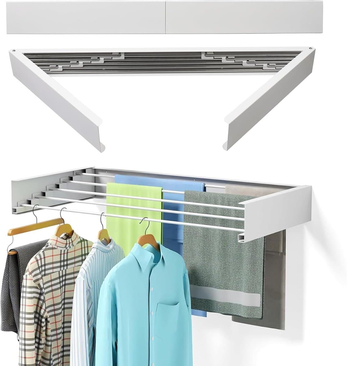 Wall Mounted Drying Rack 80 cm - Extendable Wall Dryer - Stainless Steel Foldable - White Clothesline - 50 kg Load Capacity for Indoor and Outdoor Balcony — afbeelding 1