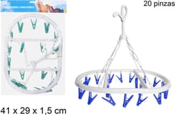 CM Wasgoed droogcarrousel/droogmolen - 3x - 20 clips/knijpers - wit/blauw - kunststof - 29 x 42 cm — thumbnail 2
