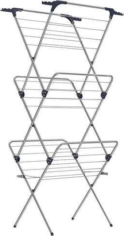 JGS ® Opvouwbare droogrek compact ruimtebesparend stalen frame 46 x 70,5 x 155 cm 20 m ruimte voor wasdrogers voor binnen en buiten grijs — thumbnail 1