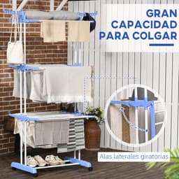 Gran Vida® - Droogrek - Ruimtebesparend - Stabiele Constructie - Veelzijdig - Handig Met Wielen - Blauw/Wit — thumbnail 3