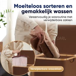DARI. - Wasmand 3 vakken - Wassorteerder - 160L - met 3 uitneembare zakken - wasmand - bruin - knopen — thumbnail 3