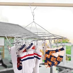 Goodivery ® 2 stuks roestvrijstalen sokken-drogers, wasrek, draaihaak, winddicht, kleerhangers voor sokken, ondergoed, beha's, babykleding, handschoenen (met 8 reserveclips) — thumbnail 3