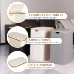 Hoge Wasmand 60 l - Beige - Afneembare Binnenzak - Inclusief Bamboe Handvat — thumbnail 2