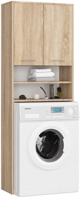 Badkamerkast voor Wasmachine FIN / Hoge Wasmachinekast met 2 Deuren / AKORD Furniture Factory / Sonoma Eik / 64 x 180 x 30 cm — thumbnail 1
