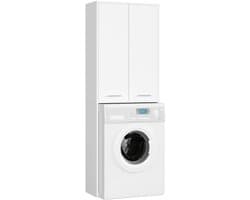 Badkamerkast voor Wasmachine FIN / Hoge Wasmachinekast met 2 Deuren / AKORD Furniture Factory / Wit / 64 x 180 x 30 cm