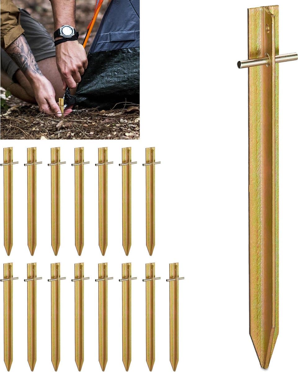 16x tentharing - set staal - haringen - grondpen - t-vormig - haring — afbeelding 1